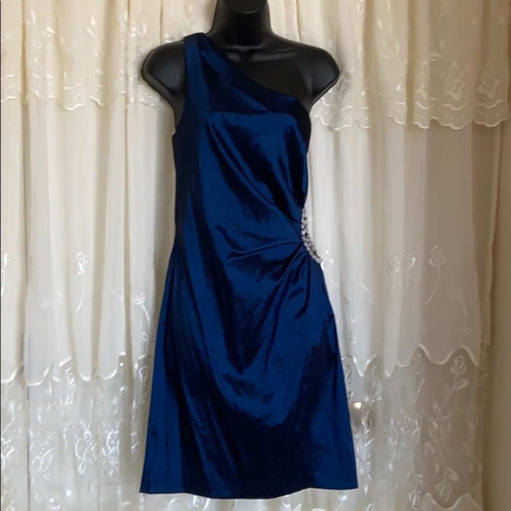 Betsy & Adam Navy Blue One Shoulder Dress